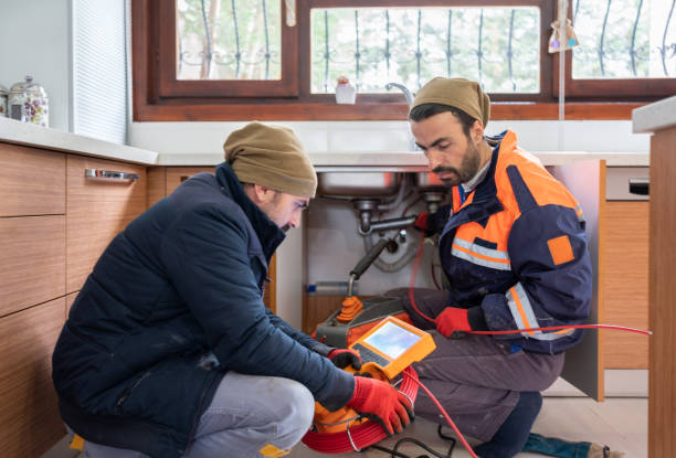 Plombiers réalisant une inspection caméra de canalisations