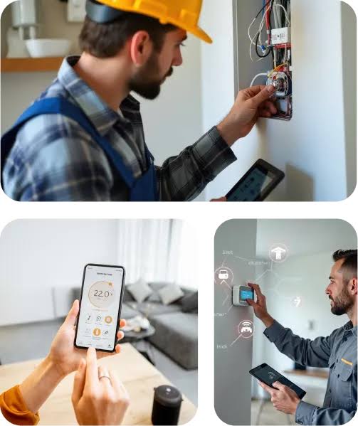 Technicien installant un module domotique connecté