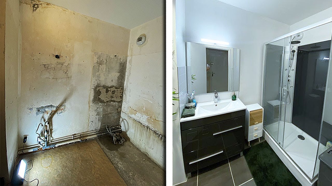 Rénovation complète de salle de bain, avant/après